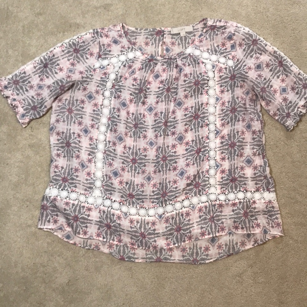 Loft grey & pink elbow sleeve large blouse - Picture 1 of 8